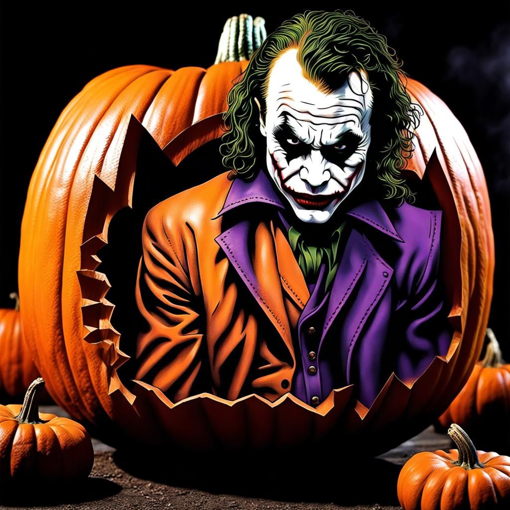 Joker Pumpkin Carving in Hyperrealistic Style