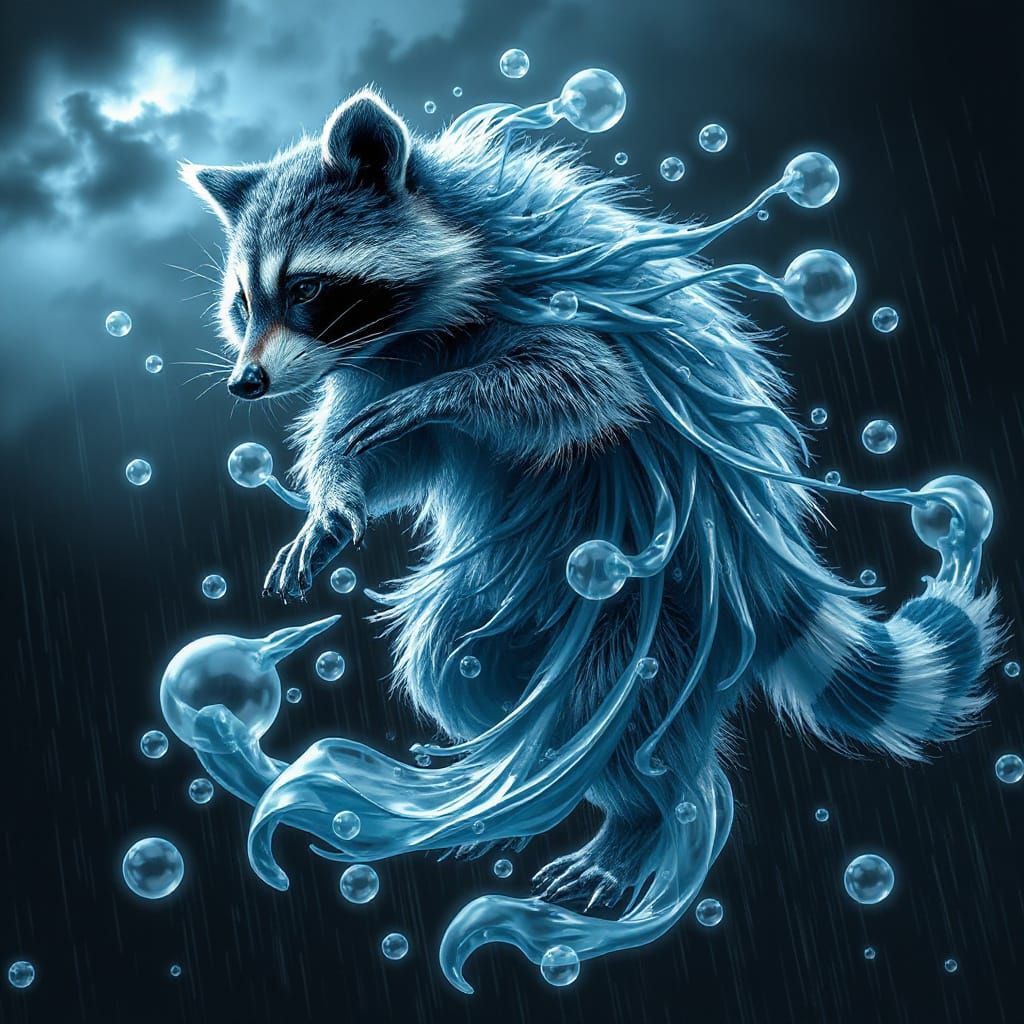 Ethereal Bubbling Raccoon in Motion