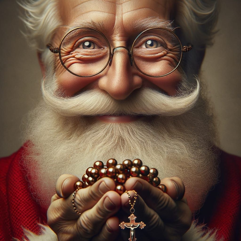 Jolly Man with Rosary in Red Suit