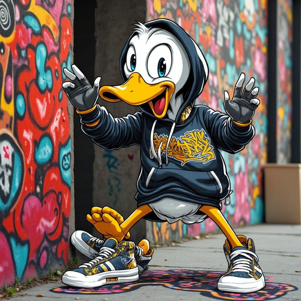 Cool Duck Breakdancing in Urban Cartoon Style