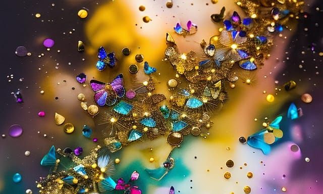 Joyful Butterflies and Christmas Lights in Cracked Glass