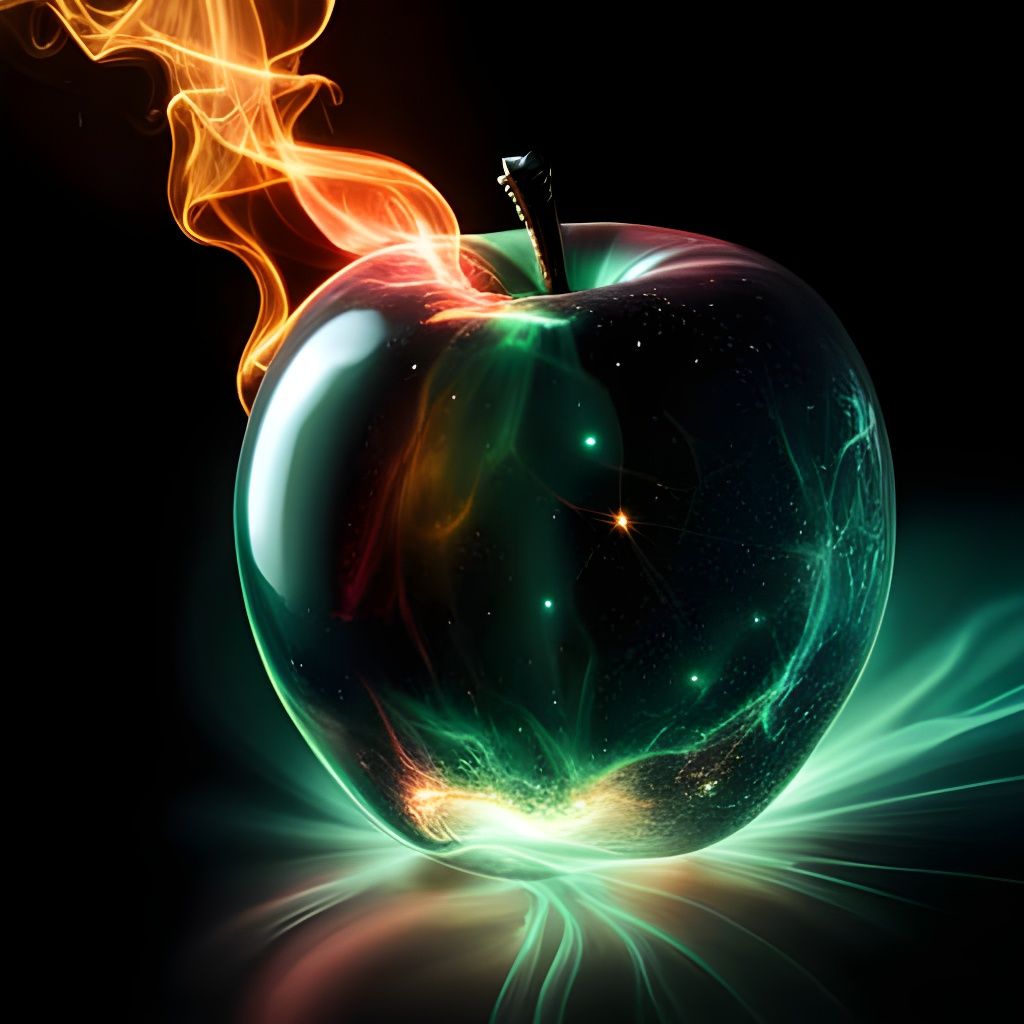Glowing Cosmic Apple in Hyperrealistic Style