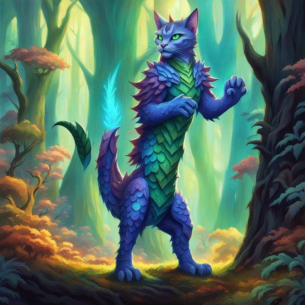 Heroic Cat Dragon Hybrid in Anime Style