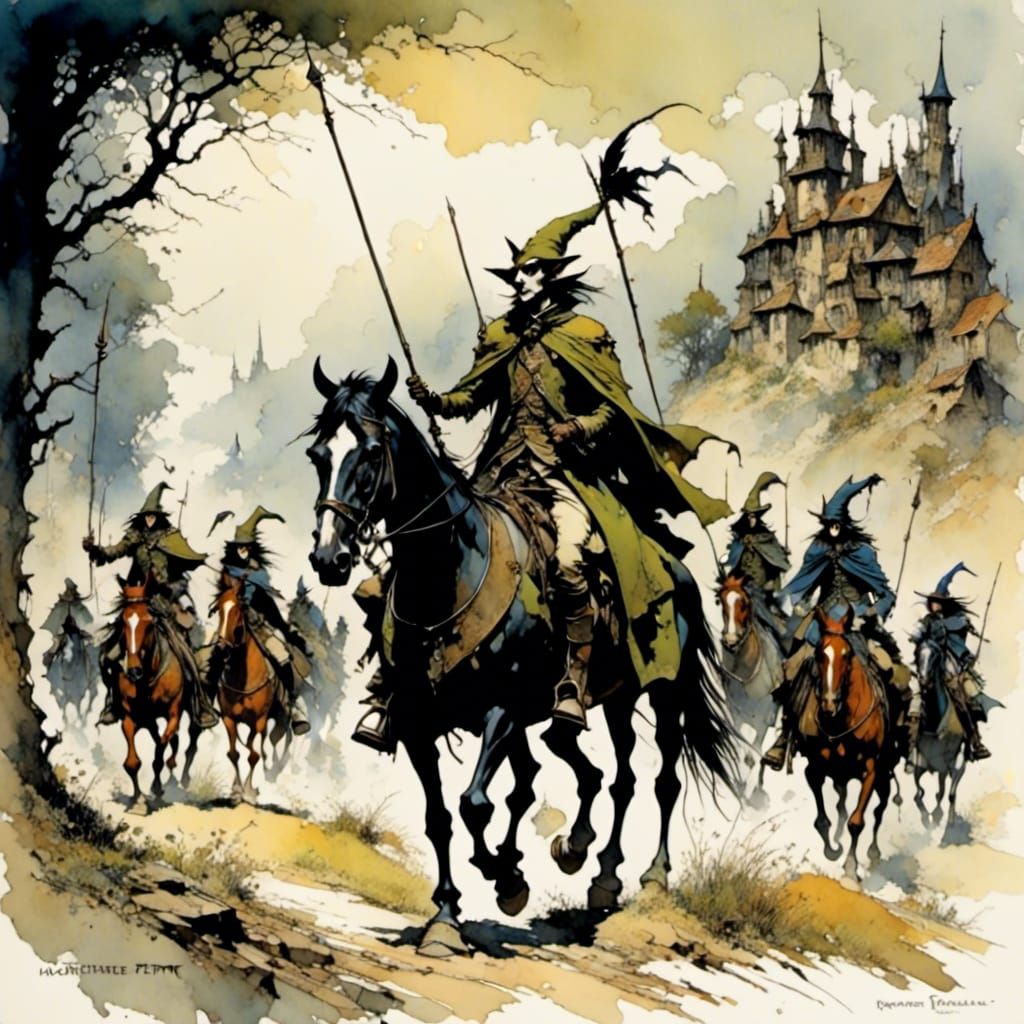 Epic Fantasy Marching Elves in Deep Background