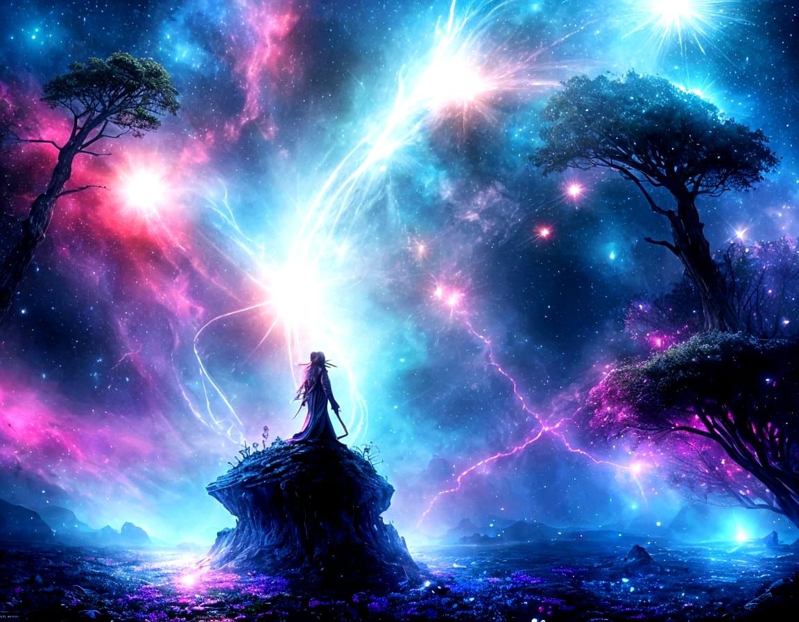 Epic Celestial Odyssey - Vibrant Blue Fantasy Realm