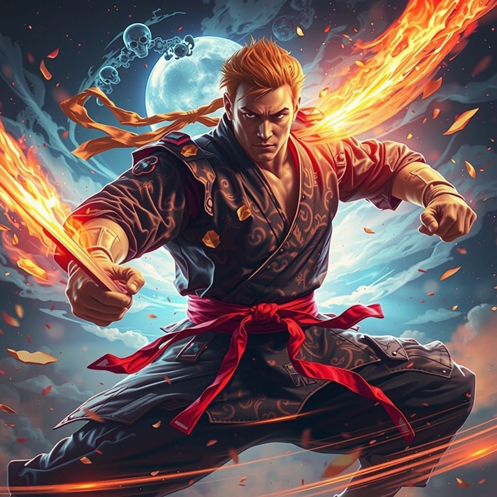 Karate Warrior in Surreal Floating Dojo Scene