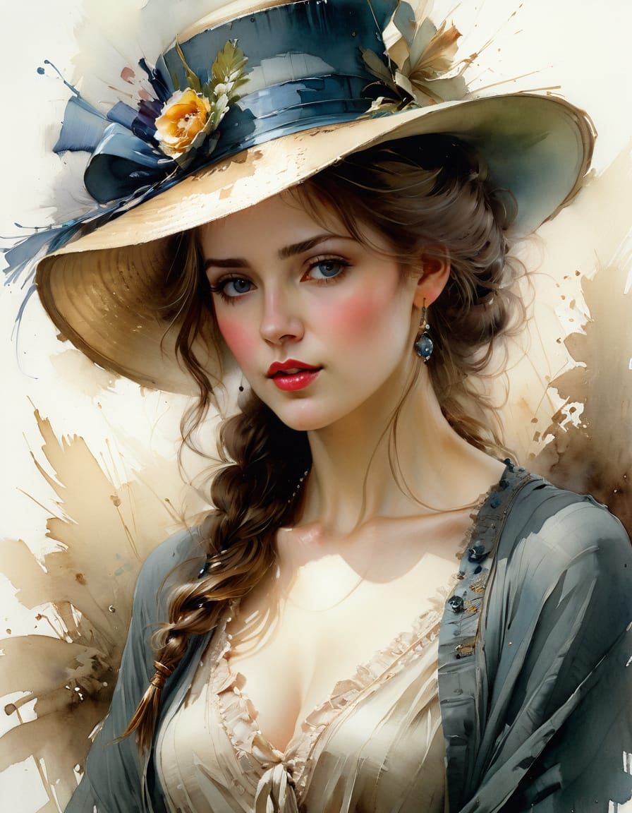 Victorian Woman Portrait as Detailed Watercolor Painting