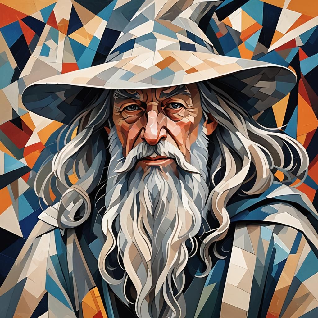 Cubist Gandalf Portrait in Art Deco Style