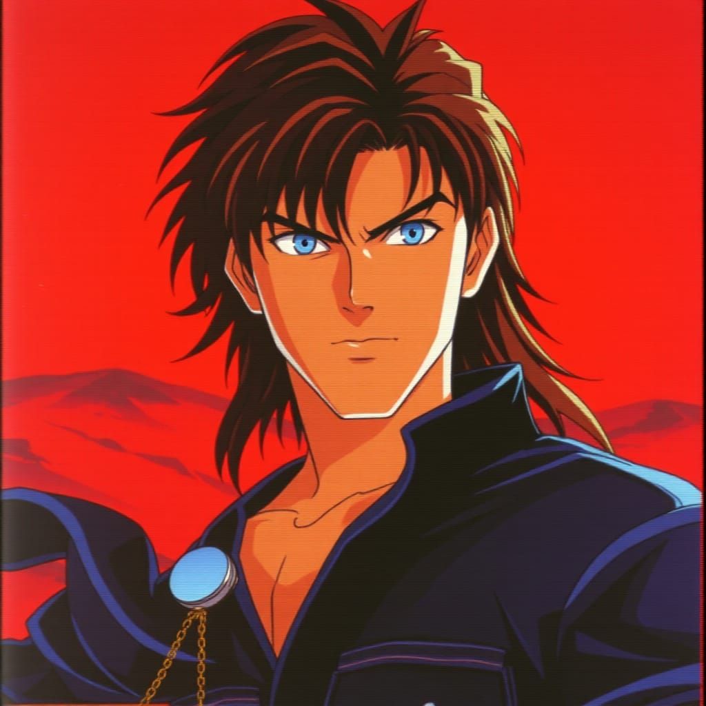 Anime Handsome Man in Desert, VHS Style