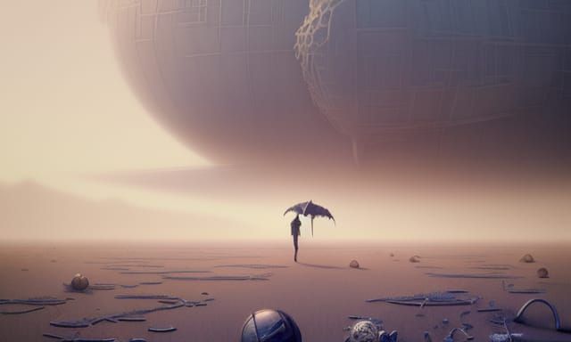 Surreal Desert Landscape with Dark Horizon