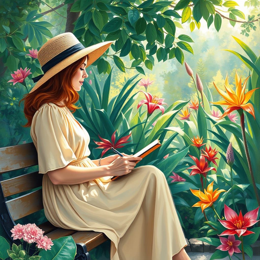 Botanical Garden Sketch in Impressionistic Style