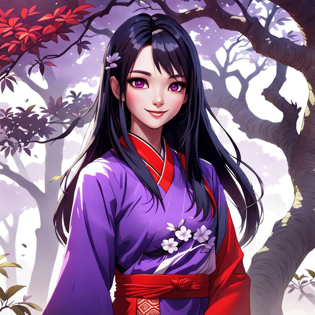 Smiling Girl with Red Highlights, Chinese Style