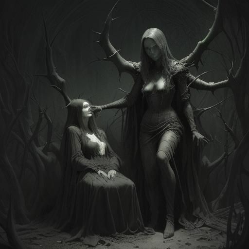 The Witch and Thorn in Horror Style