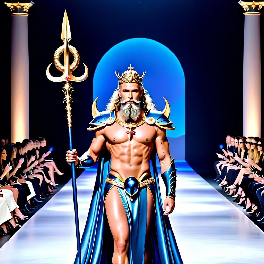 Neptune Poses on Runway in McQueen Style