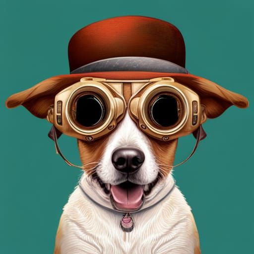 Steampunk Dog Birthday Card with Goggles and Hat