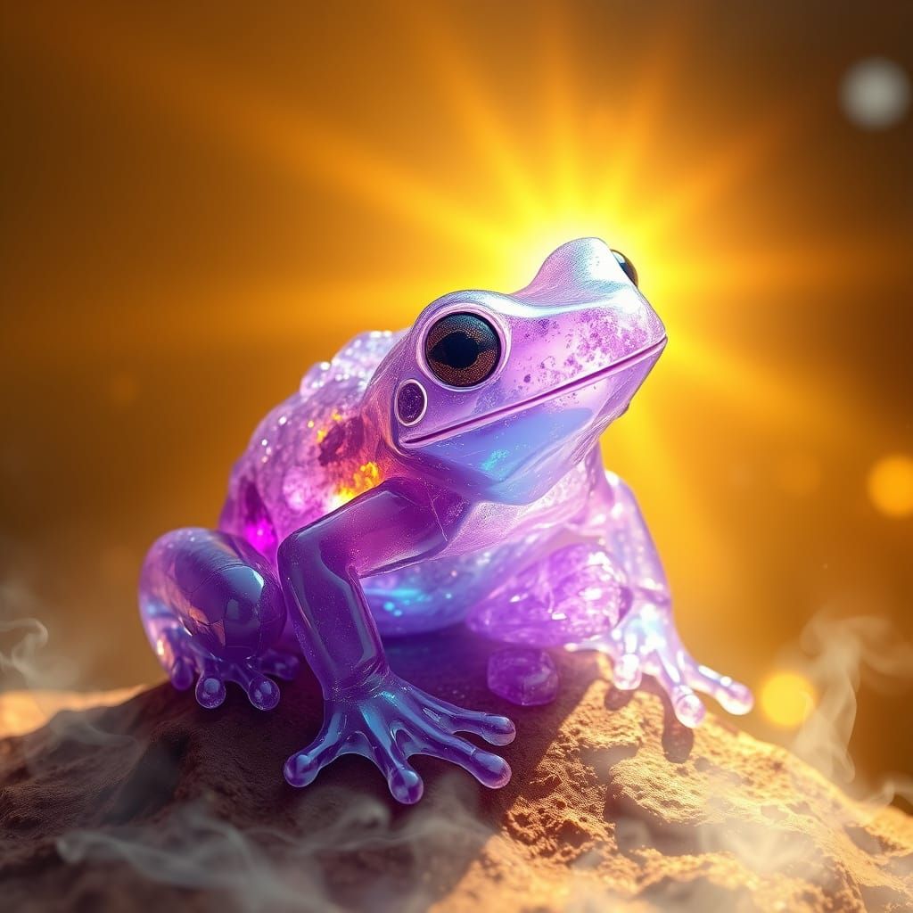 Ethereal Amethyst Frog in Cosmic Landscape