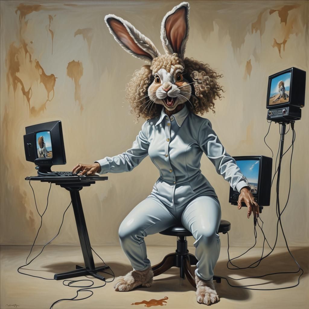 An anamorphic Hyperrealistic heavy set Woman bunny, with an ...