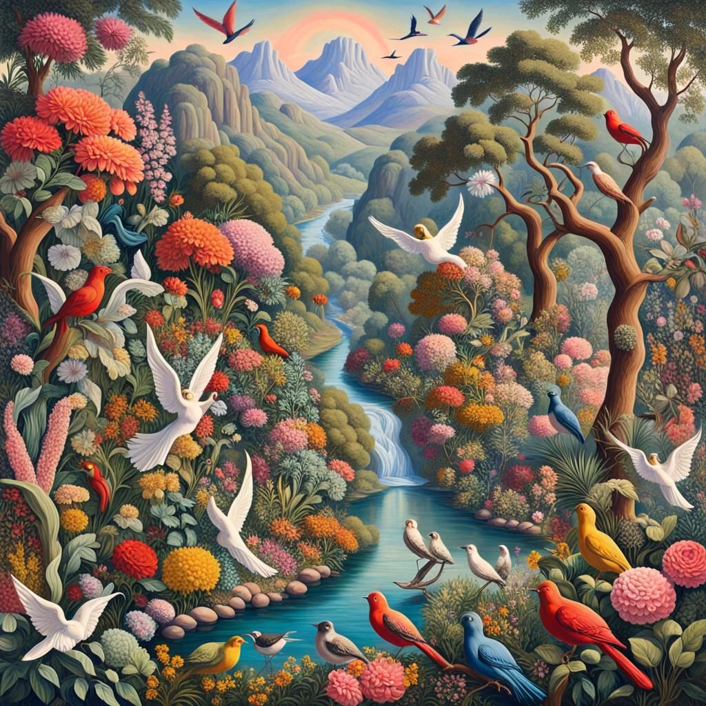 The Garden of Eden: A Maximalist, Vibrant Painting