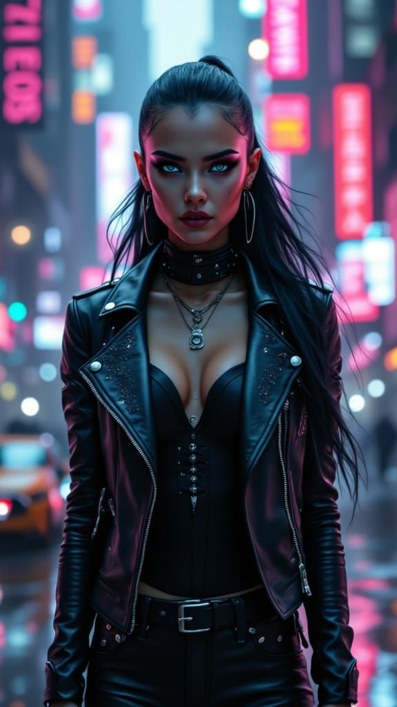 Cyberpunk Warrior in Dystopian Metropolis