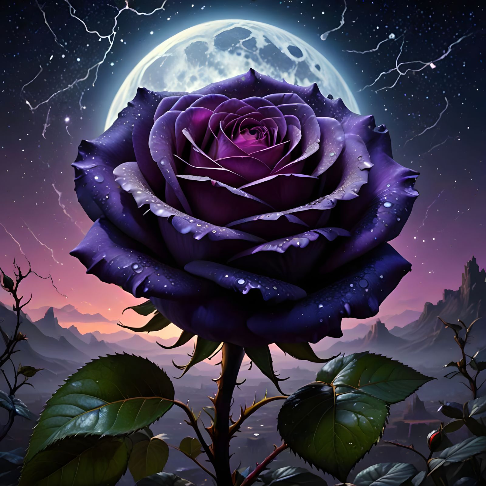 Gothic Rose Blooms Under Luminous Moon
