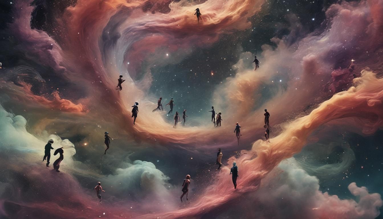 Surreal Galactic Dust with Floating Figures