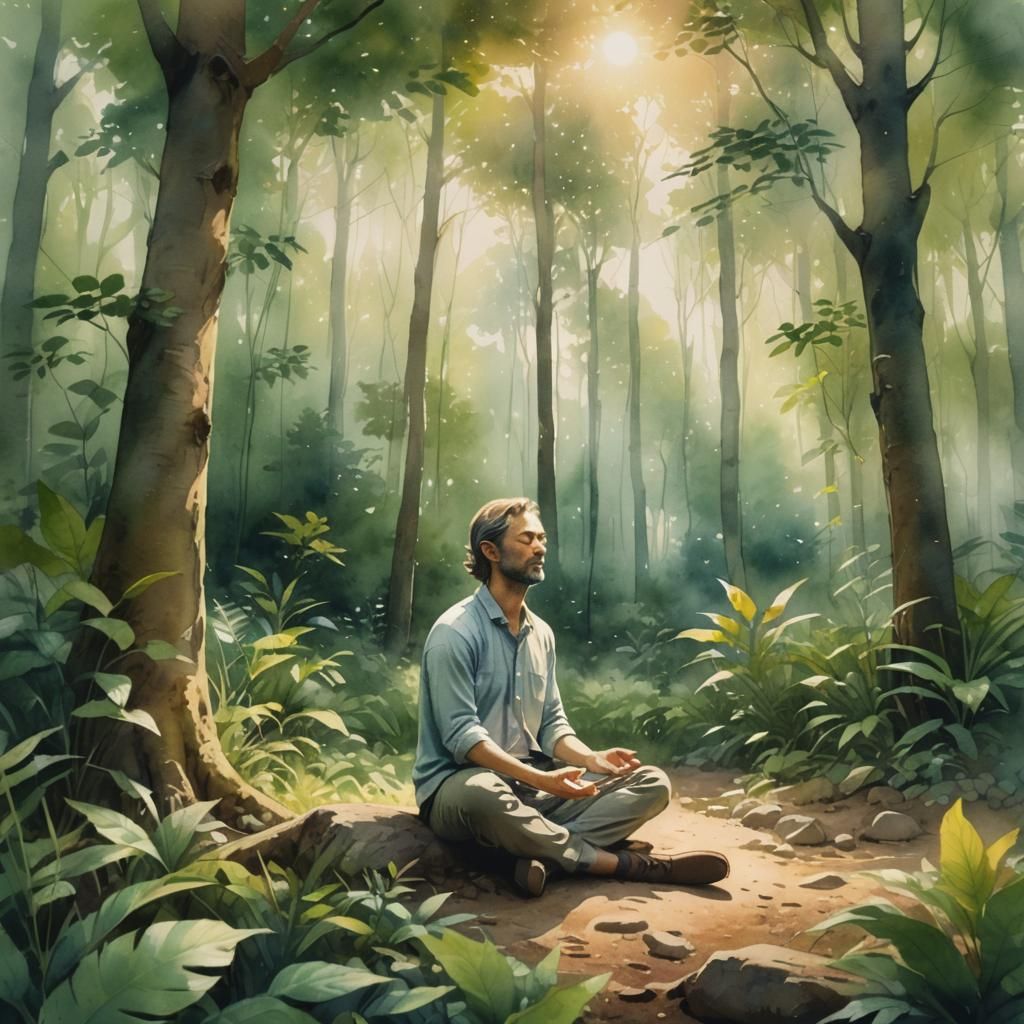 Mindfulness Art: Serene Forest Meditation in Impressionism S...