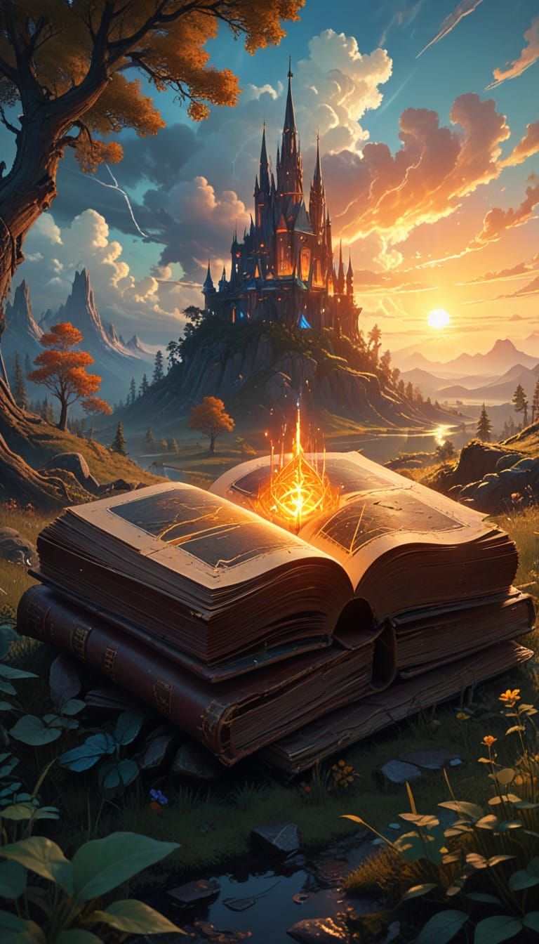 Fantasy World Unfolds from Ancient Glowing Tome