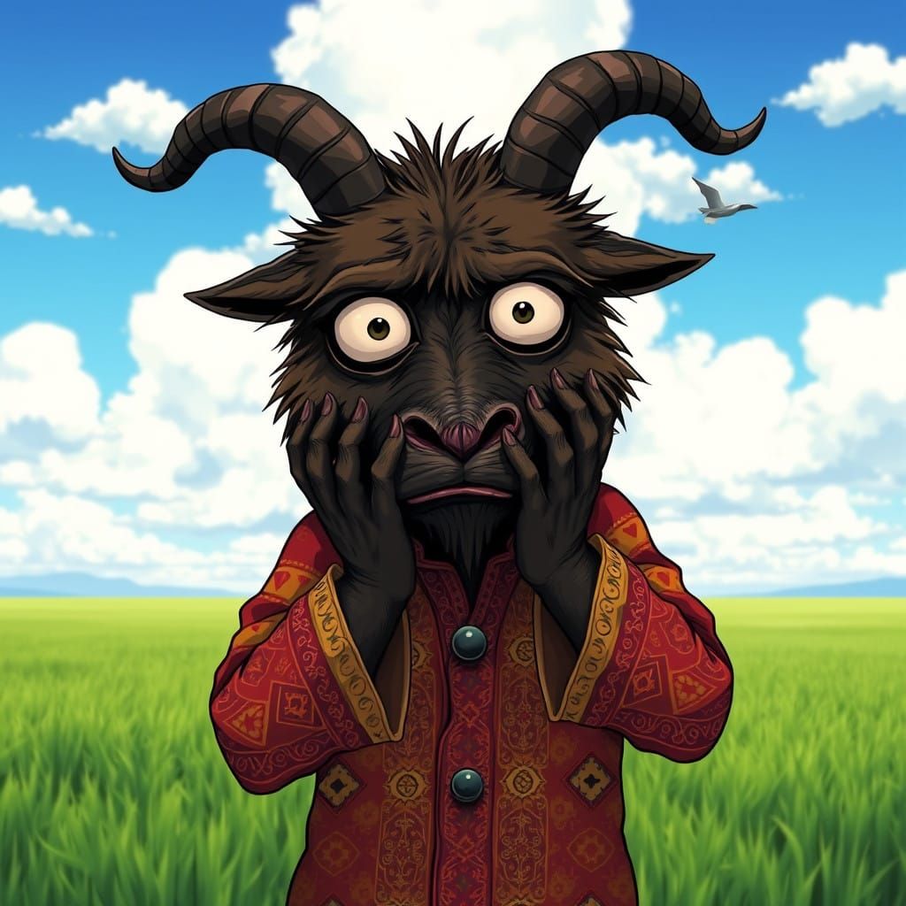 Surreal Anime Creature in Whimsical Bohemian Landscape