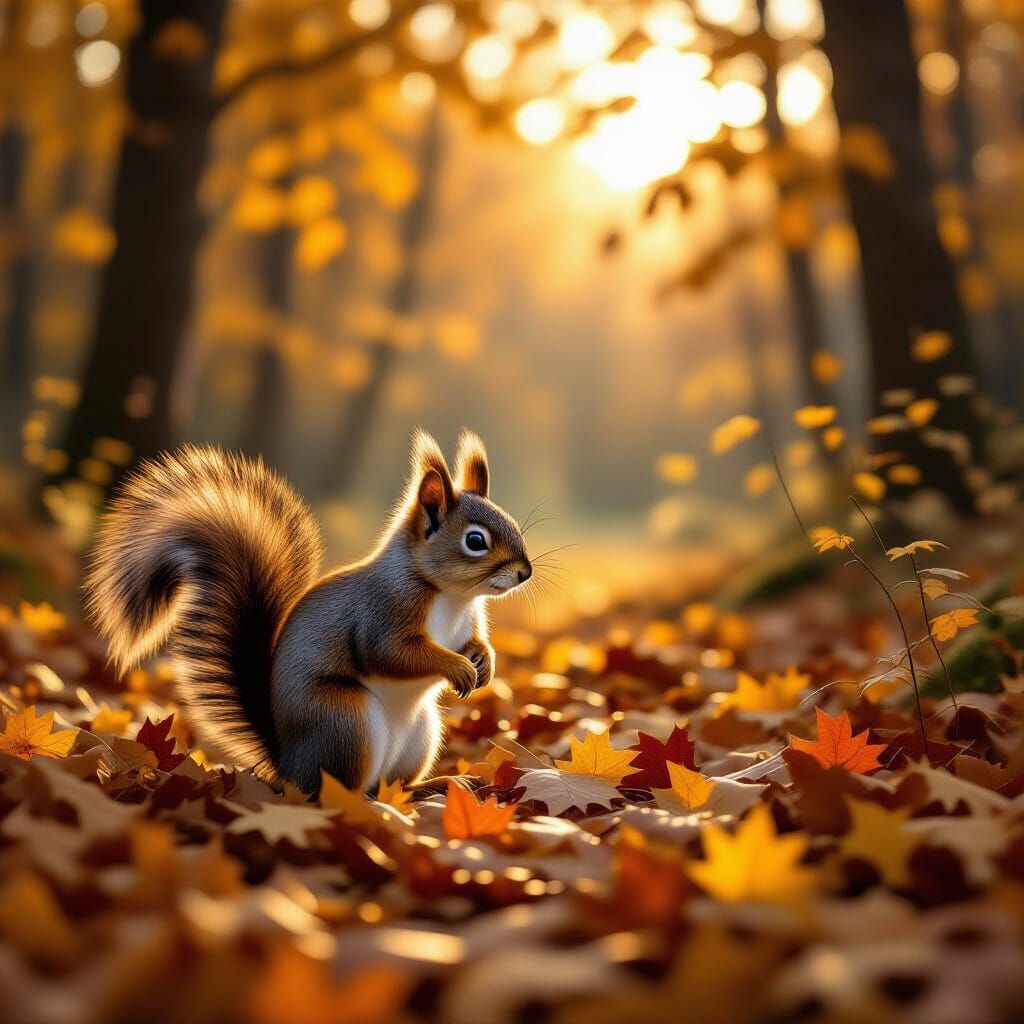 Photorealistic Squirrel in Autumn Forest Clearing