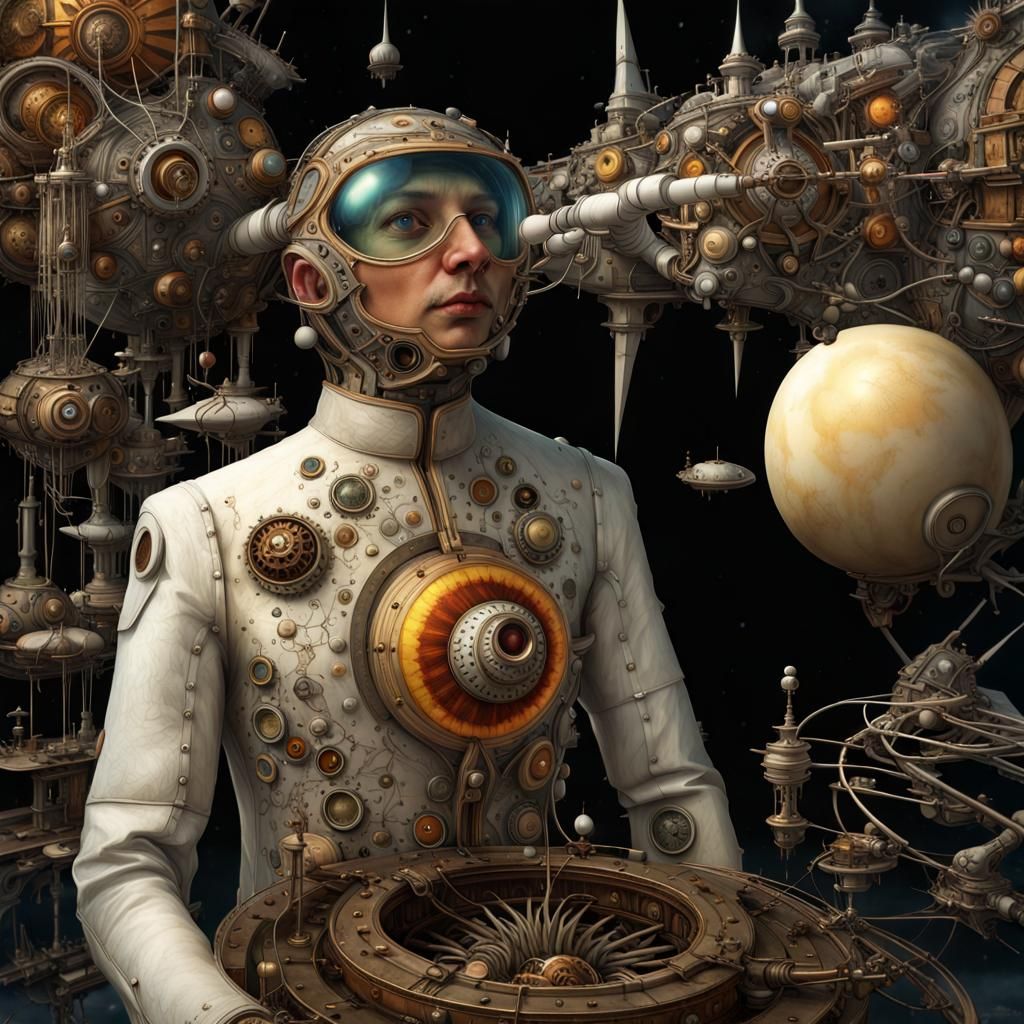 Surreal Spaceships Orbiting in a Magical Realism Style