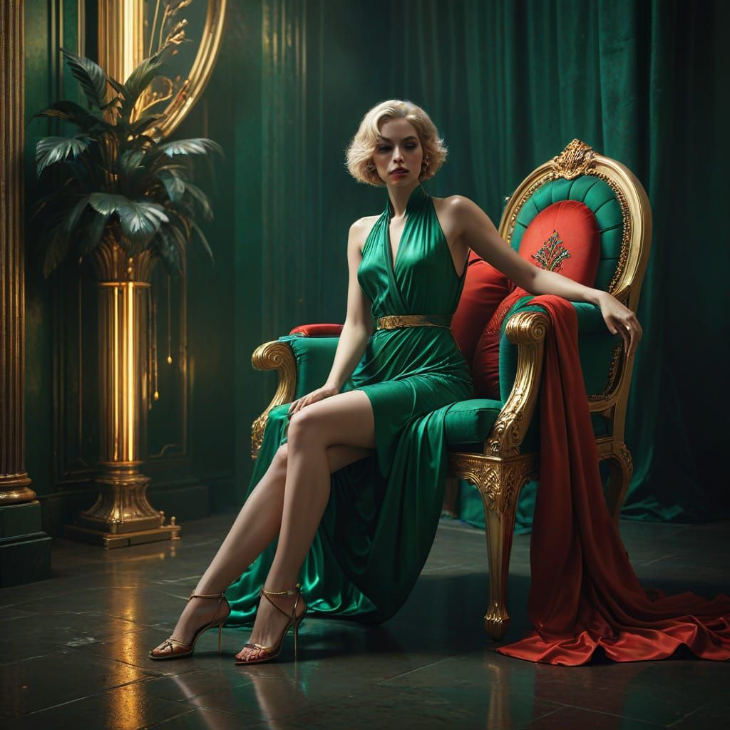 Surreal Fashion Goddess in Golden Velvet Drapes