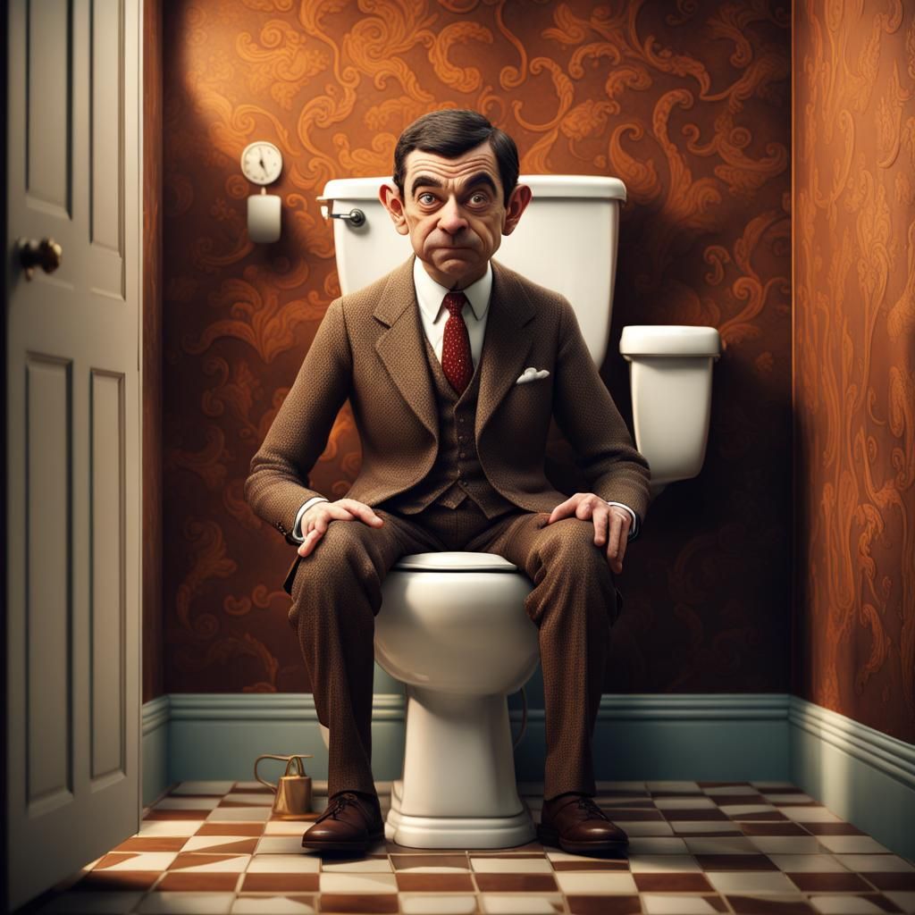 Mr. Bean on Toilet: Detailed Matte Painting