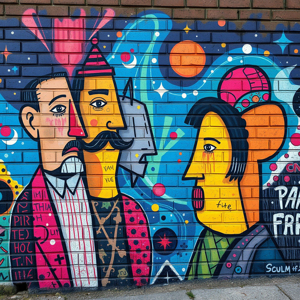 Colorful Abstract Graffiti Mural in Expressionist Style