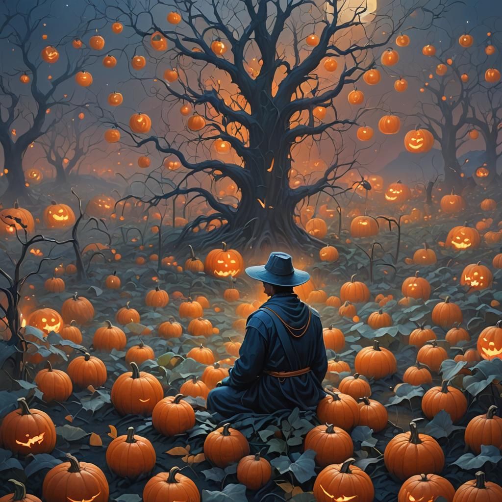 Glowing Pumpkin Patch Fantasy Concept Art