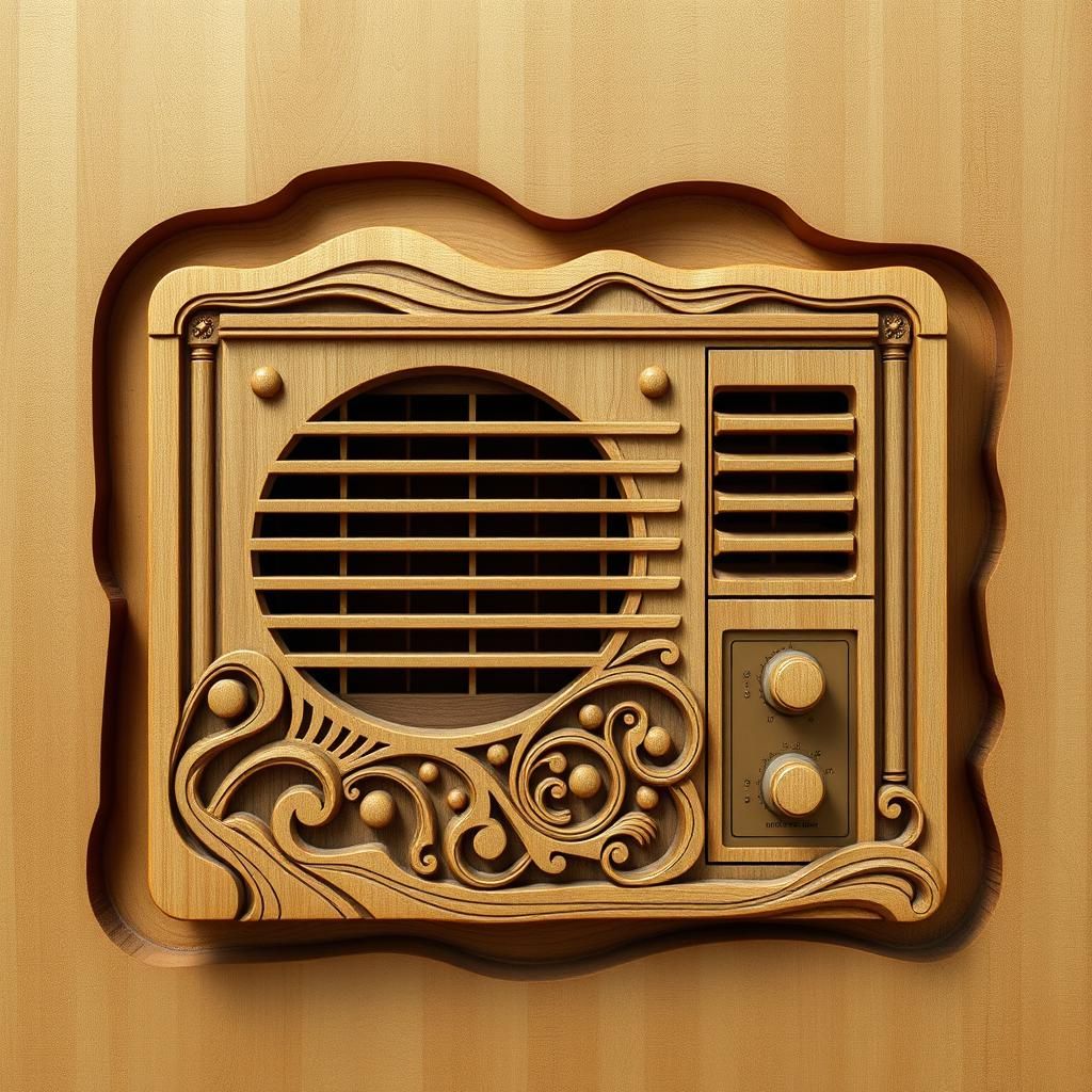 Detailed Wood Carving of Retro Air Conditioner
