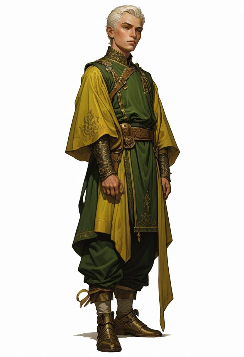 Noble Boy in Green and Gold Attire
