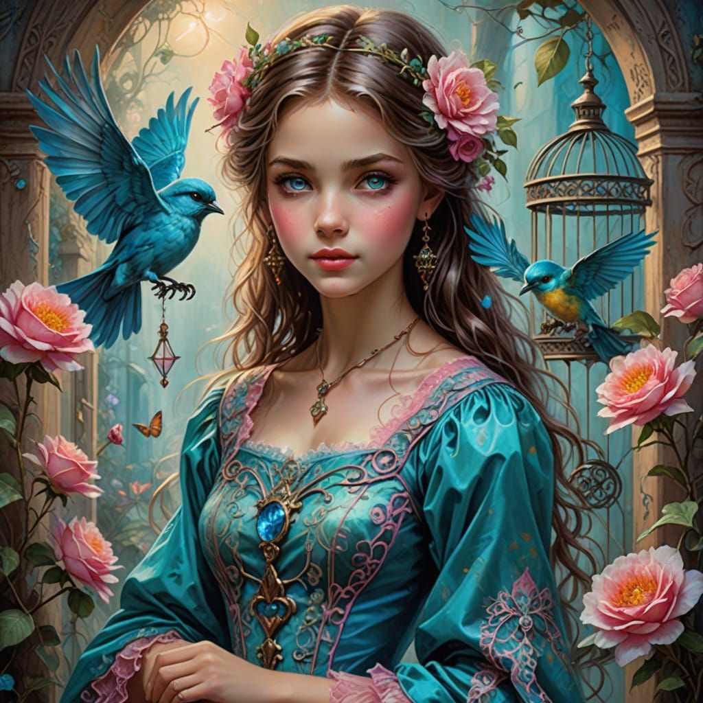 Radiant Summer Girl in Dreamy Cartoon Style