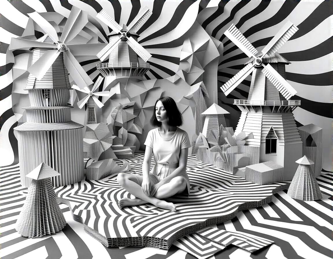 Geometric Paper Diorama in Escher Style