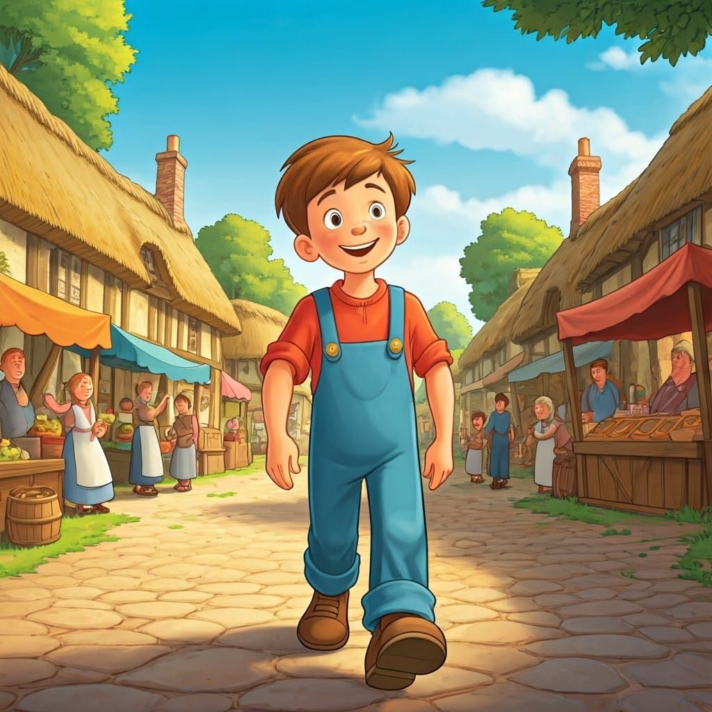 Warm Village Welcome in Whimsical Folk Art Style