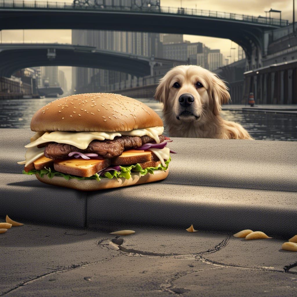 Dog Watches Giant Sandwich Fall in Street