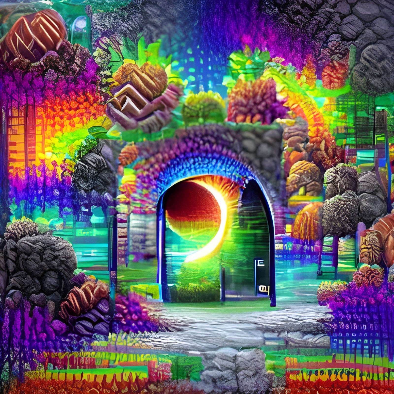 Rainbow Portal in Psychedelic Pixel Art