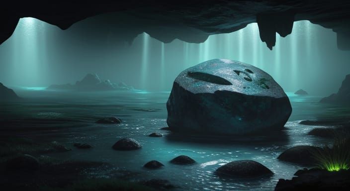 Mysterious Glowing Stone in Ancient Cave