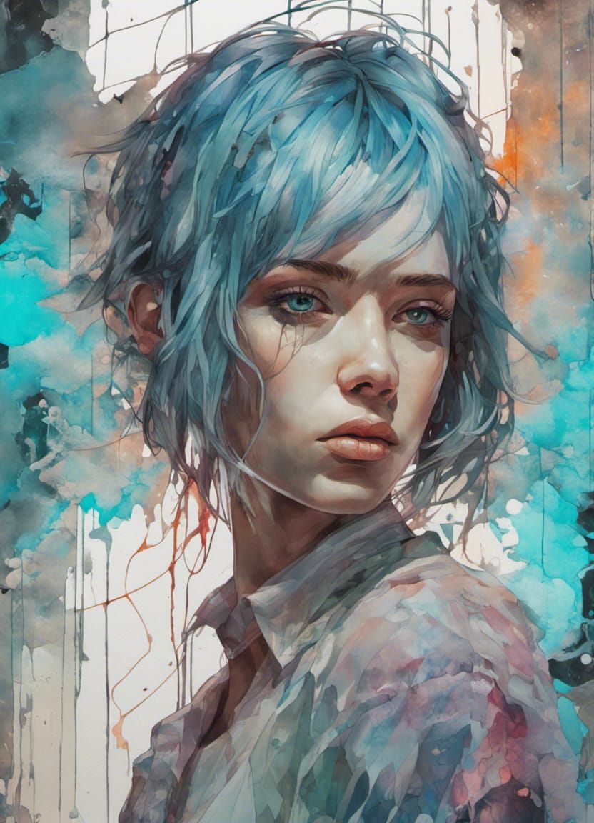 Neon Cyberpunk Girl in Stained Glass Style