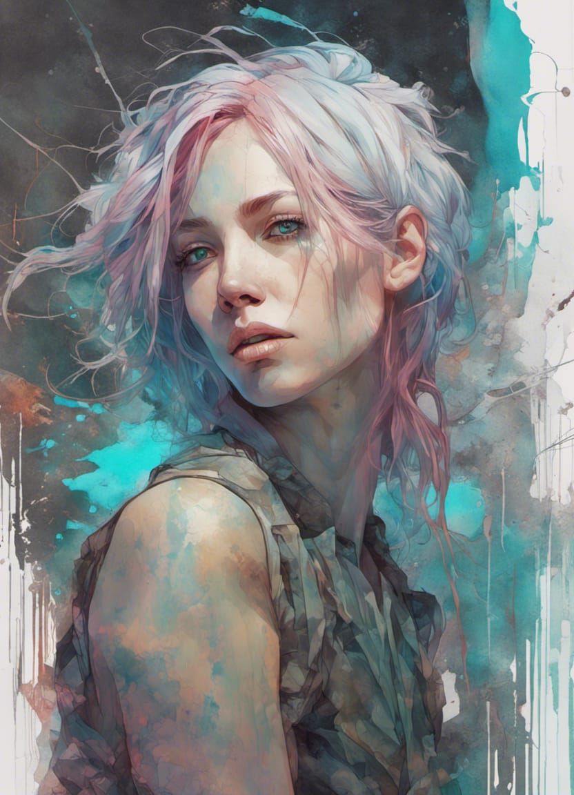 Neon Cyberpunk Girl in Stained Glass Style