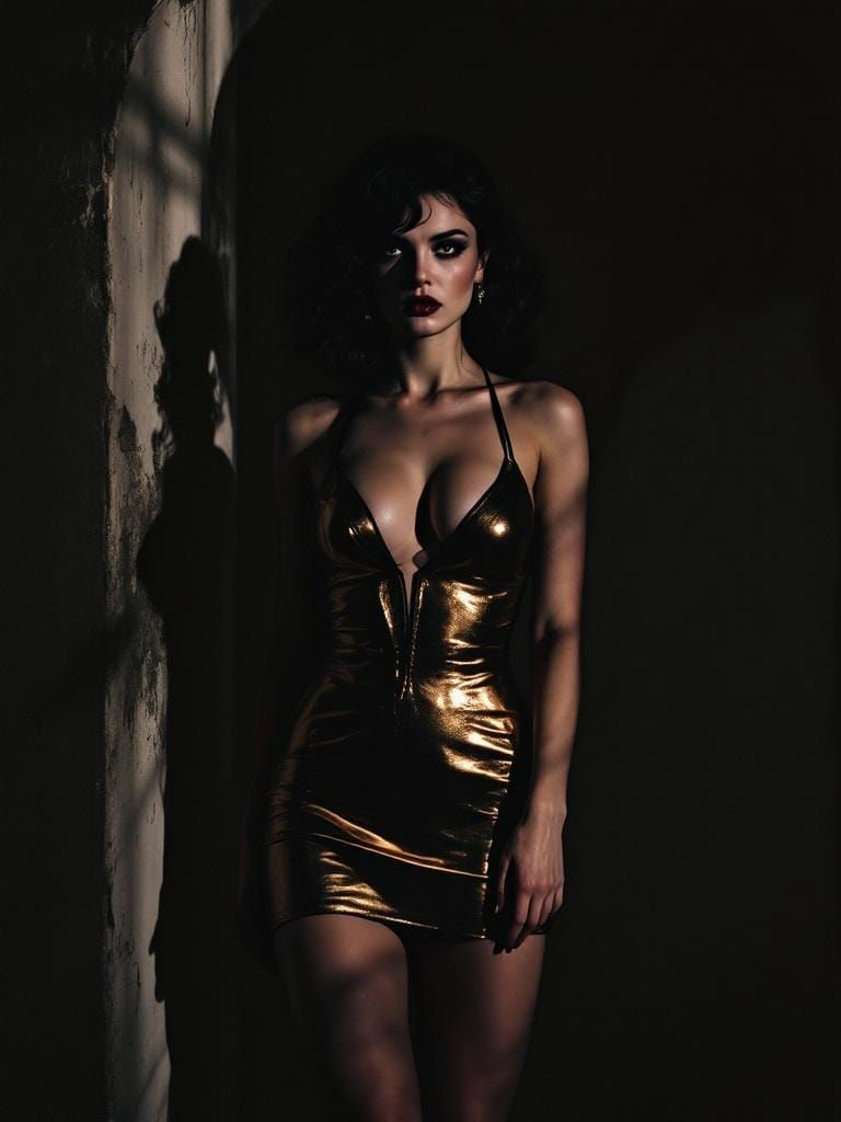 Dramatic Pin-Up in Gothic Chiaroscuro Style