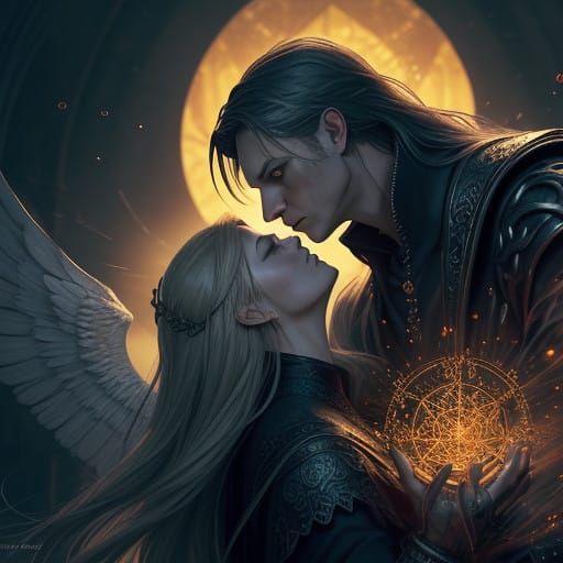 Buffy Summers and Angel in a Passionate Gothic Embrace