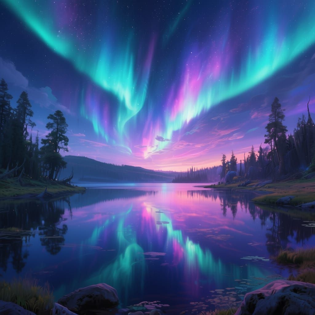 Awe-Inspiring Aurora Borealis Reflection in Yellowstone Lake