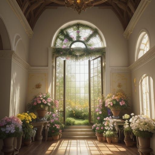 Renaissance-Style Floral Abundance in a Sunlit Studio