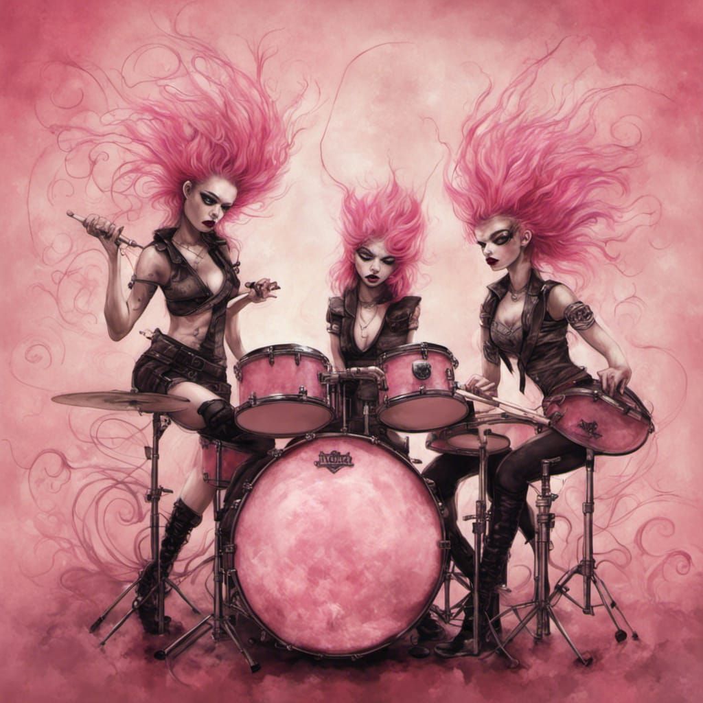 Punk Girls Playing Music in Fantasy Realism Style