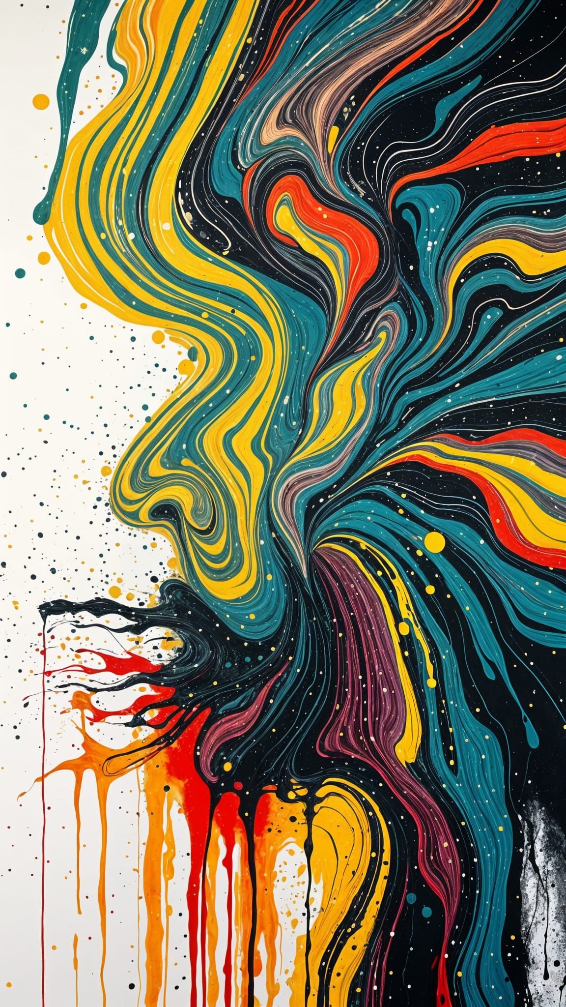 Abstract Face in Spinning Paint Swirls